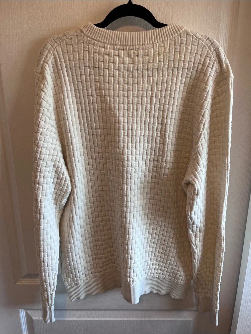 HUGO Boss Mens XL Stubon 3D Basketweave Textured Knit Sweater Off White Cream